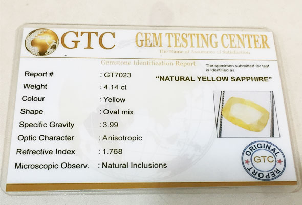 4.14 ct/4.60 ratti Natural Certified Ceylon Pukhraj/Yellow Sapphire